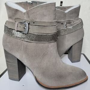 Nine West Zaza Suede Western Studded Strap Embellished Block Heel Ankle Boot✨️9